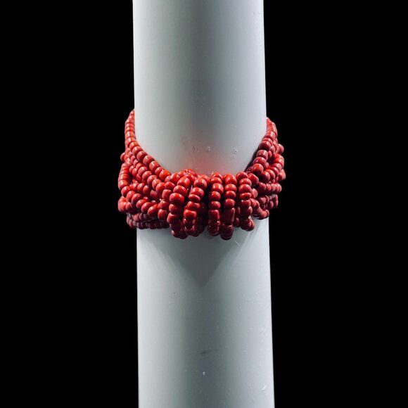 Chunky Pearl Beaded Bracelet Red White Statement Stretch Boho Layered Y2K - Picture 10 of 10